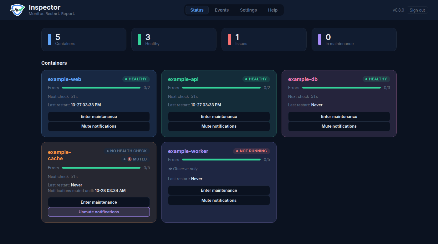 Inspector status page